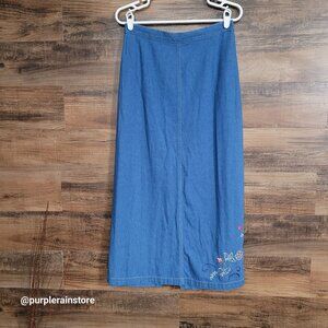 Vtg Napa Valley Denim Maxi Skirt 10 Floral Embroidered Pockets Country Western